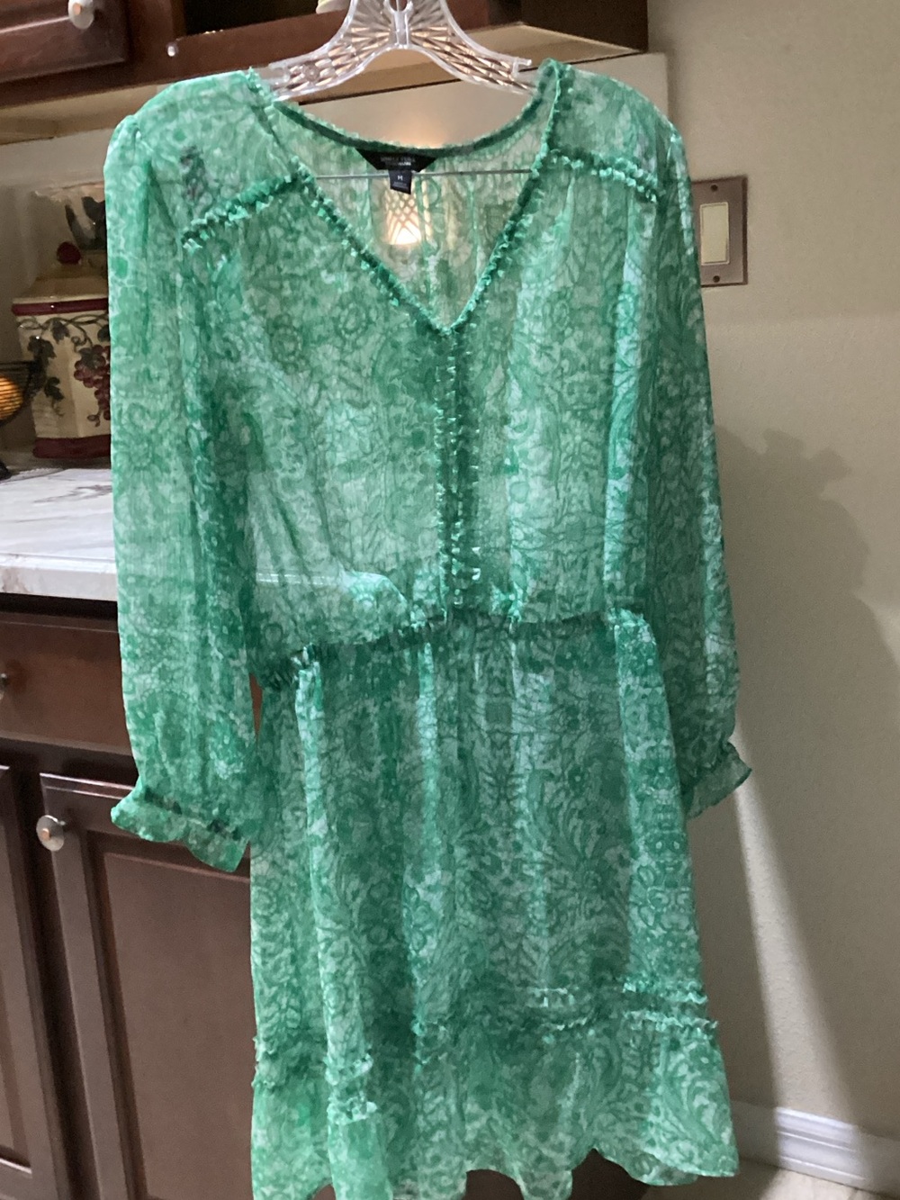 Simply Vera Vera Wang Sheer Green Printed Midi Dress